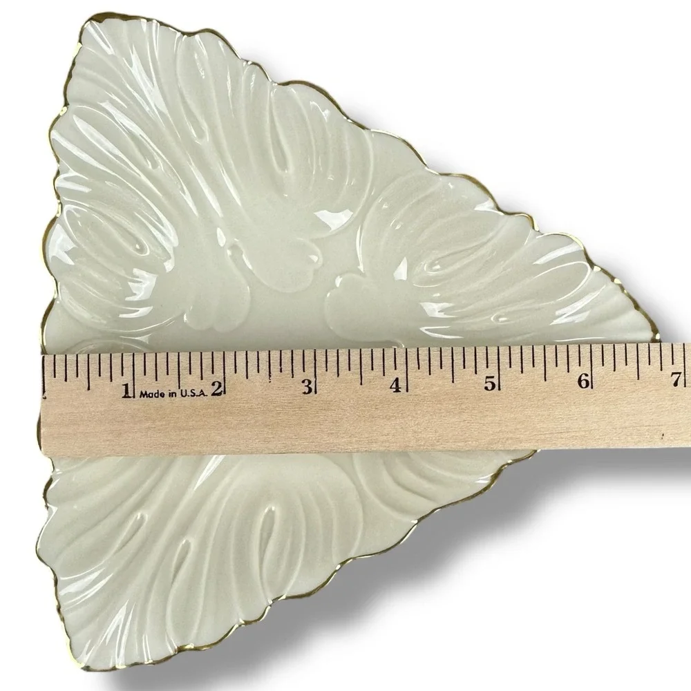 Vintage Lenox Tri-Leaf Fan Shell Candy Dish 24k Gold‎ Gilding Fine Bone China